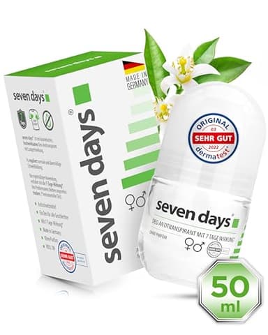 seven days Antitranspirant starkes Schwitzen, 50ml [Extrem zuverlässig] Frauen & Männer, Deo gegen starkes Schwitzen und Schweißgeruch, Antiperspirant Roll On, Deoroller