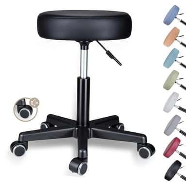 Zedelmaier Rollhocker höhenverstellbar, Bürohocker mit Gummirollen, 360° drehbar Hocker mit Rollen & 10 cm Polsterung, Sitzhocker Werkstatt, Drehhocker ergonomisch, Sitzhöhe 44–58 cm, Schwarz