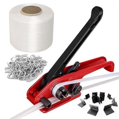 Manuelle Umreifungsset, Manuelle Umreifungsgerät Set,Umreifungsset mit Spanngerät (50M Flexible Polyesterfaserbände + 100 Metallschnallen + 50 Verpackungsecke)