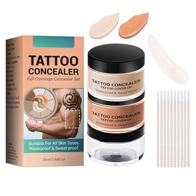 Tattoo Cover Up Makeup, 2 Farben Full Coverage Body Concealer für Tattoos Scars Blemishes, Körper Bein Make Up Wasserfest & Langanhaltend, Tattoo Abdeckung Creme, Natürliche Body Coverage Perfector