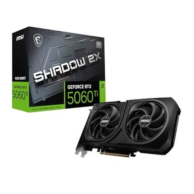 MSI GeForce RTX 5060 Ti 16G Shadow 2X OC Plus - 16GB GDDR7 (28Gbps/128-bit), PCIe 5, Boost: 2602 MHz, HDMI 2.1b, DisplayPort 2.1b, Metall Rückplatte