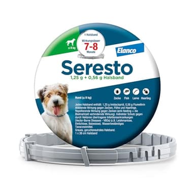 Seresto Elanco Halsband für kleine Hunde bis 8 kg: 7 bis 8 Monate wirksamer Schutz gegen Zecken und Flöhe, Länge 36 cm, 1,25 g + 0,56 g