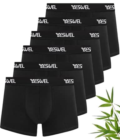 YESWEL Bambus Boxershorts Herren 6er Pack, Unterhosen Männer Hautfreundlich Kratzfrei, Unterwäsche mit Schweißableitendem Bund (6X Schwarz, XL)