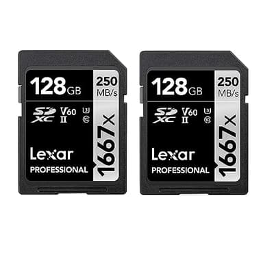 Lexar Professional 1667x SD Karte 128GB 2er-Pack, Speicherkarte SDXC UHS-II, Bis zu 250 MB/s Lesen, Class 10, U3, V60, SD für Professionelle Fotografen, Videofilmer, Enthusiasten (LSD1667128G-B2NAA)