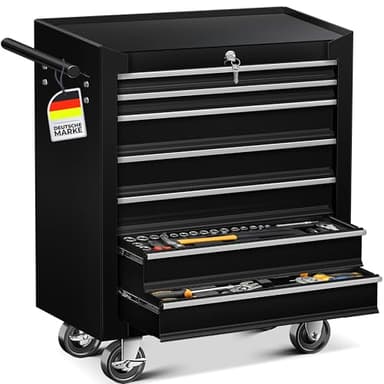 MASKO Werkstattwagen mit 7 Schubladen unbestückt - Abschließbarer Rollwagen aus massivem Metall ohne Werkzeug, Mobiler Werkzeugschrank auf Rollen für Werkstatt Garage Baustelle
