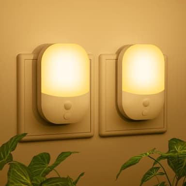 2 Stück Nachtlicht Steckdose mit Dämmerungssensor, 5 Einstellbare Helligkeitsstufen, ON/OFF/AUTO Modi, 3000K WarmWeiß Nachtlicht für Flure, Treppen, Schlafzimmer, Küchen, Badezimmer, Wohnzimmer, 0.3W