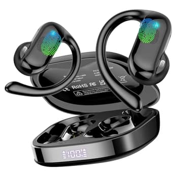 Open Ear Kopfhörer Bluetooth 5.4 HiFi Stereo, 2026 Kopfhörer Kabellos Bluetooth mit ENC Noise Cancelling Mic, 42Std Ohrhörer mit Ohrhaken,IPX7 Wasserdicht Sportkopfhörer für Laufen/Reiten Schwarz