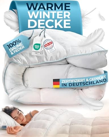 Glückstoff® Winterdecke aus Federn und Daunen 155x220cm [Zertifiziert in Deutschland] - Dicke Bettdecke Winter Waschbar - Warme Daunendecke Allergiker - Schlafdecke Zudecke - Decke Extra Warm - Duvet