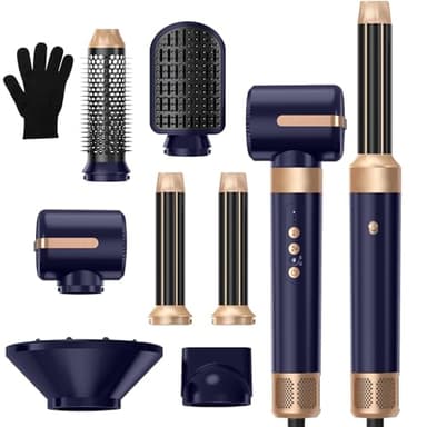 Airstyler 7 in 1,1400w Föhn mit Diffusor Haartrockner mit 3 Temperatur, Multi Hairstyler Set, 30mm Air Lockenstab,Stylingbürsten für Trocknen, Locken,Glätten,Styling,110000 RPM Motor Schnell Trocknen