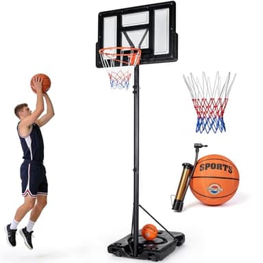 VOWNER Basketballkorb Outdoor höhenverstellbar 135–305 cm, Basketballständer verbreiterte Basis mit Sandsack, inkl. Größe Ball & Pumpe, mobil, Basketballanlage für Kinder & Erwachsene