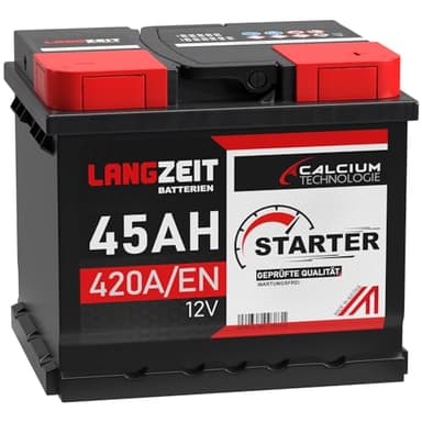 LANGZEIT Autobatterie 45Ah 12V 420A/EN Starterbatterie +30% mehr Leistung ersetzt Batterie 44Ah 36Ah 40Ah 41Ah 43Ah 46Ah 48Ah 50Ah