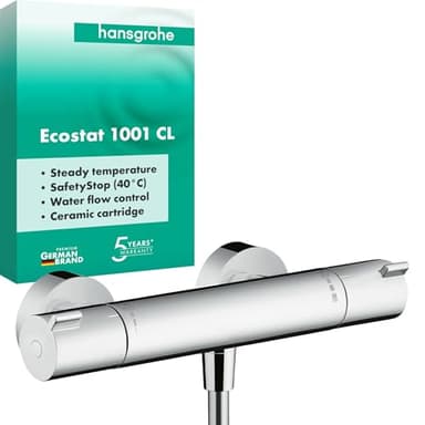 hansgrohe Ecostat 1001 CL - Duschthermostat Aufputz, Duscharmatur mit Sicherheitssperre (SafetyStop) bei 40° C, Thermostat-Armatur für die Dusche, Mischbatterie für 1 Verbraucher, Chrom, 13211000