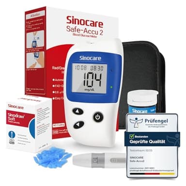Blutzuckermessgerät, Zuckermessgerät mit Blutzuckerteststreifen 25, Sinocare Safe-Accu2 Blutzuckermessgerät set mit teststreifen, mg/dL (Safe-Accu2 Messgeräte 25 Set)