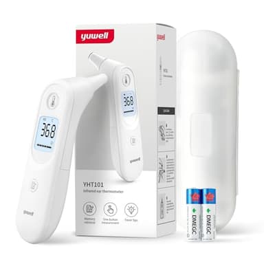 yuwell Fieberthermometer für Kinder und Erwachsene | Medizinisches Ohrthermometer, Baby- und Kinderfreundlich | Messung in Sekunden, Hohe Temperatur Warnung, Großes Display, 7 Messwertspeicher