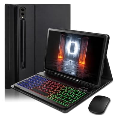 für Samsung Galaxy Tab S10+ Plus/S9+ Plus/S9 FE+ Plus/S8+ Plus /S7 FE/S7+ Plus 12.4 Zoll Hülle mit Kabelloses Bluetooth Beleuchtete Farbige Deutsch Tastatur (QWERTZ) und Maus, Backlit Keyboard Case