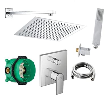 vanvilla Duschsystem mit Unterputz Duscharmatur von Hansgrohe Einhebelmischer und vanvilla Regendusche mit Armatur, Duschkopf eckig, Dusch-SET HG32 poliert