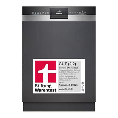 Siemens SN53ES22CE, Stiftung Warentest GUT (2,2)*, iQ300, Smarter Geschirrspüler Teilintegriert 60 cm, Made in Germany, Besteckschublade, varioSpeed Plus, flex Körbe, Programm-Assistent, intensiveZone