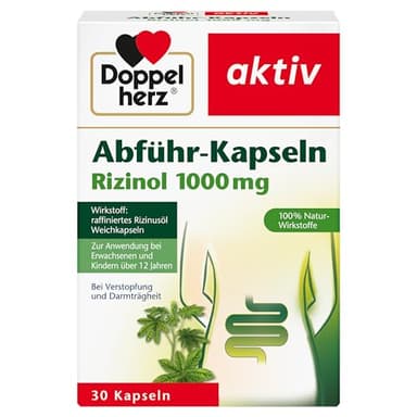 Doppelherz Abführ-Kapseln Rizinol 1000 mg - Rizinusöl 100% pflanzliches Abführmittel bei Verstopfung & Darmträgheit - 30 Weichkapseln