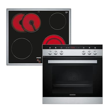 Siemens EQ110KA1Z iQ100 Herd-Glaskeramik-Kochfeld-Kombination (herdgesteuert), 59,4 cm breit, Induktions-Kochfeld rahmenlos - Made in Germany, Schnellaufheizung, 3D-Heißluft - Backen auf 3 Ebenen