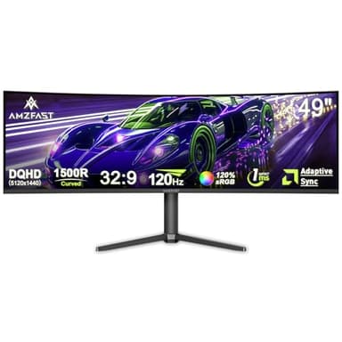 Amzfast 49 Zoll Curved Monitor 120Hz, DQHD(5120x1440), 32:9 Ultrawide PC Bildschirm, Eyes-Care, 1MS MPRT, 1500R, Adaptive Sync, sRGB 120%, HDMI 2.0 * 2/DP 1.4 * 2, VESA 75x75, PBP/Pip, AZMG49C7U