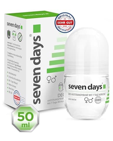 seven days Antitranspirant 50ml, Roll On gegen Schweiß [Langzeitschutz - Bis 7 Tage] Antitranspirant starkes schwitzen, Anti Transpirant Herren & Damen Deo, Mittel gegen Schwitzen, Deoroller