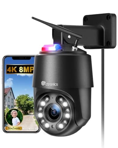 ctronics 4K 8MP 16X Optischer Zoom Überwachungskamera Aussen mit Auto Cruise/Tracking/Zoom,2,4/5GHz PTZ WLAN Kamera Outdoor mit Personen/Fahrzeug/Tiererkennung,60M Farb-Nachtsicht,Cloud/TF,IP66