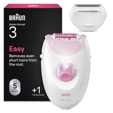 Braun Silk-épil 3, kabelgebundener Epilierer Damen für Haarentfernung, Ladyshaver,Rasieraufsatz und Trimmeraufsatz, 3-031, Rosa