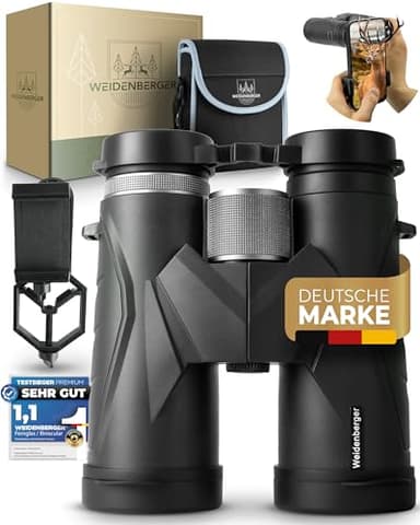 Weidenberger Fernglas 12x42, [TESTSIEGER] Magnesium Fernglas mit Nitrogenfüllung und wasserdicht, für Erwachsene, BAK4 HD Prisma + FMC Objektiv, auch Brillenträger geeignet (Schwarz, 12x42)