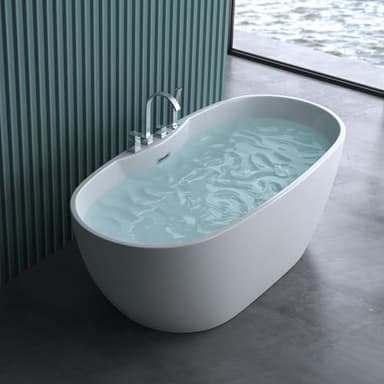 doporro Freistehende Badewanne inkl. Armatur Vicenza605 170x80x60cm mit Ablaufgarnitur und Überlauf aus Acryl in Weiß DIN-Anschlüssen
