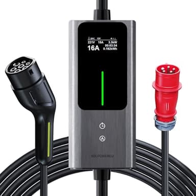 Mobile Wallbox 11kW [3-phasig|5m|6-16A] Mobile Ladestation EV Ladekabel CEE 16A auf Typ 2 und EV Ladegerät mit Einstellbarer Strom und Einstellung Startzeit für Allen EV PHEV IEC 62196-2 VDLPOWEREU
