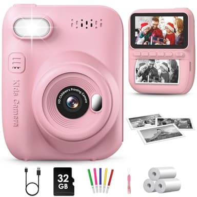 GREENKINDER Sofortbildkamera Kinder,14MP 3.0 Zoll Bildschirm Kinderkamera Sofortbildkamera mit 32G Karte,1080P Kamera Kinder Sofortdruck,Geburtstagsgeschenk Spielzeug für Jungen und Mädchen 3-12 Jahre