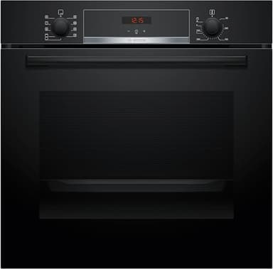 Bosch HBA514BB3, Serie 4, Einbau-Backofen 60 x 60 cm, LED-Display-Steuerung, Hydrolytische Reinigungshilfe, 3D-Heißluft für gleichmäßiges Backen auf 3 Ebenen, Schnellaufheizung, Schwarz