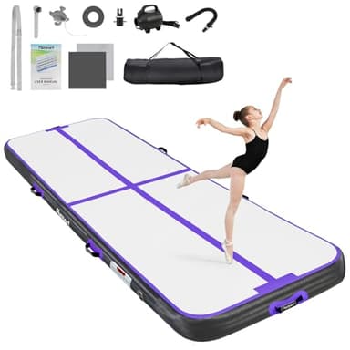 FBSPORT Airtrack Matte 3m Trainingsmatte, 10cm Dicke Tumbling Matten mit Luftpumpe und Tragetasche, Gymnastikmatte für Zuhause/Yoga/Outdoor/Tumbling/Gym/Training/Cheerleading/Wasser