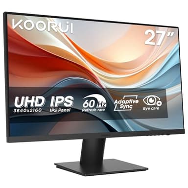 KOORUI Monitor 27 Zoll, 4K PC Bildschirm UHD(3840x2160), IPS, 4ms, 60Hz, 2X HDMI 2.0 & DisplayPort 1.4, Adpitive Sync, HDR10, VESA 100x100mm, 90% DCI-P3, Eye Care, N07