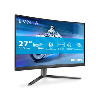 Philips Evnia 27M2C5200W - 27 Zoll FHD Curved Gaming Monitor, 280 Hz, HDR10, 1 ms GtG, FreeSync Prem. (1920x1080, 2X HDMI 2.0, 1x DP 1.4) dunkelgrau