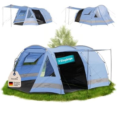 Skandika Kambo Tunnelzelt für 6 Personen | XL Familienzelt für Camping, 2 m Stehhöhe, Dunkle Schlafkabine, wasserdicht, 3000 mm Wassersäule, Sonnendach | großes Campingzelt, Festival Zelt für 6 Mann