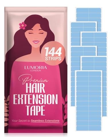 LUMORIA 144 Hair Tape Kleber Extensions Klebestreifen – Alternative zu Tape Extensions Kleber, Invisible Tape Extensions, Starker Halt, Dünn, Hautfreundlich, Wasserfest & Zuverlässig, auch bei Schweiß