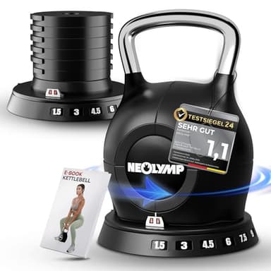 NEOLYMP Kettlebell Set 1,5-10 kg - 7-in-1 Kettlebell verstellbar für Ganzkörper-Workout Zuhause - Kugelhantel mit robustem Edelstahl-Handgriff für perfektes Schwungerlebnis