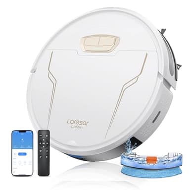 Laresar Clean Saugroboter, 4000Pa Saugroboter mit Wischfunktion, 3-in-1 Staubsauger Roboter 150 Min. Laufzeit, mit App-Steuerung und WLAN,Ideal für Hartböden, Teppiche & Tierhaare