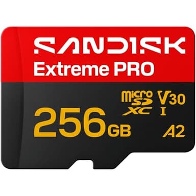 SANDISK Extreme PRO microSDXC 256 GB, UHS-I-Karte + SD Adapter (bis zu 250 MB/s Lesen, bis zu 170 MB/s Schreiben, 5K, 3K, 4K UHD, C10, V30, U3, A2)