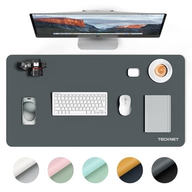TECKNET Schreibtischunterlage, 80 x 40cm Große Tischschutzpolster,wasserdichte Laptop Desk Mat,PU Leder Tischunterlage, Abwischbar Schreibunterlage für Büro/Zuhause (Hellgrau)