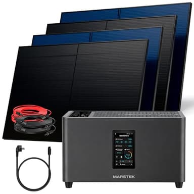 SUNNIVA® 2000W Balkonkraftwerk mit 2,56 kWh Speicher MARSTEK Jupiter C + Plus, BIFAZIAL FULLBLACK komplett Steckdose, PV Solaranlage Komplettset mit Solarspeicher, 4x 500W N-Type Glas-Glas Bifacial