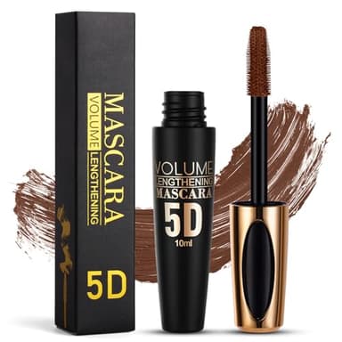 5D Braun Wimperntusche Wasserfest, 10ml Mascara Wasserfest, Langlebige Volumizing Curling Verlängerung Mascara Make-Up für Weihnachten, Halloween, Partys, Hochzeiten