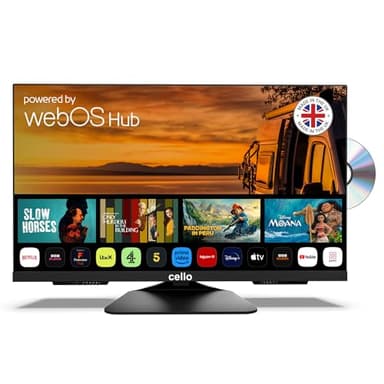 Cello C2425WSF Trav 24" 230V 12V Full HD SMART/DVD Camping Reise TV integrierter DVD Player Rahmenlos Triple Tuner Bluetooth WebOS by LG Pitch Perfect Lautsprecher Wohnmobil LKW [2025]