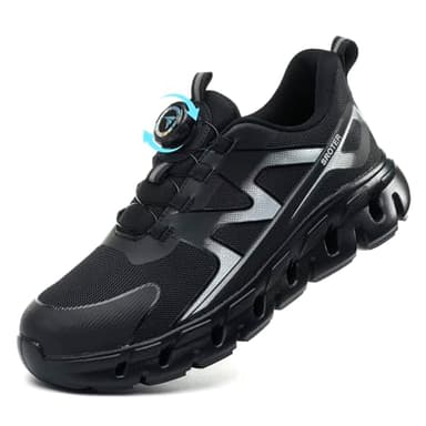 AEKYIWL Sicherheitsschuhe Herren Damen Arbeitsschuhe Leicht Sportliche Atmungsaktiv Schnürsenkel Ohne Binden Drehverschluss Stahlkappenschuhe rutschfest Schwarz, 43 EU