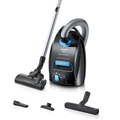 Siemens Staubsauger mit Beutel Q5.0 Extreme silencePower VSQ5X1232, für Allergiker, Hygiene-Filter, Starke Saugleistung auf Parkett, Teppich und Fliesen, langes Kabel, Made in Germany, 850 W, schwarz