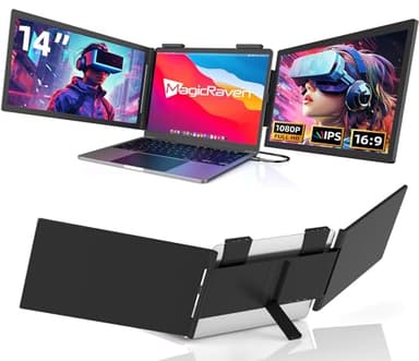MAGICRAVEN Laptop Bildschirm Erweiterung, 14" FHD 1080P Triple Portable Monitor, Tragbarer Monitor für Laptop 14"-16", USB C Monitore Erweiterung für Mac, Windows, Android, Chrome, Plug and Play
