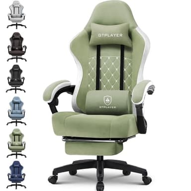 GTPLAYER Gaming Stuhl Ergonomischer Gaming Sessel Schreibtischstuhl mit Stoffoberfläche, Federsitzkissen, Verbindungsarmlehnen und Fußstütze 150KG, Grün