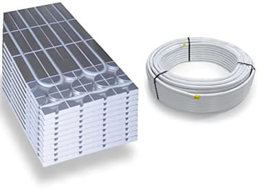 Warmwasser Trockenestrich Fußbodenheizung HoWaTech DRY Komplett Set 5/10m² Dämmplatte 30mm EPS WLG 035 DEO, Heizfläche:5.00m²