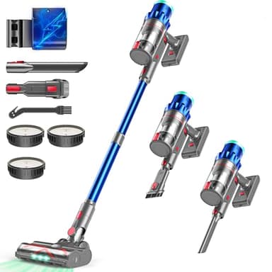 PINICO Akku Staubsauger, 550W 48000Pa Staubsauger Kabellos, Akkusauger mit Automatikmodus & Anti-Verhedderung-Bürste, Stabstaubsauger für Teppich, Hartboden und Tierhaare